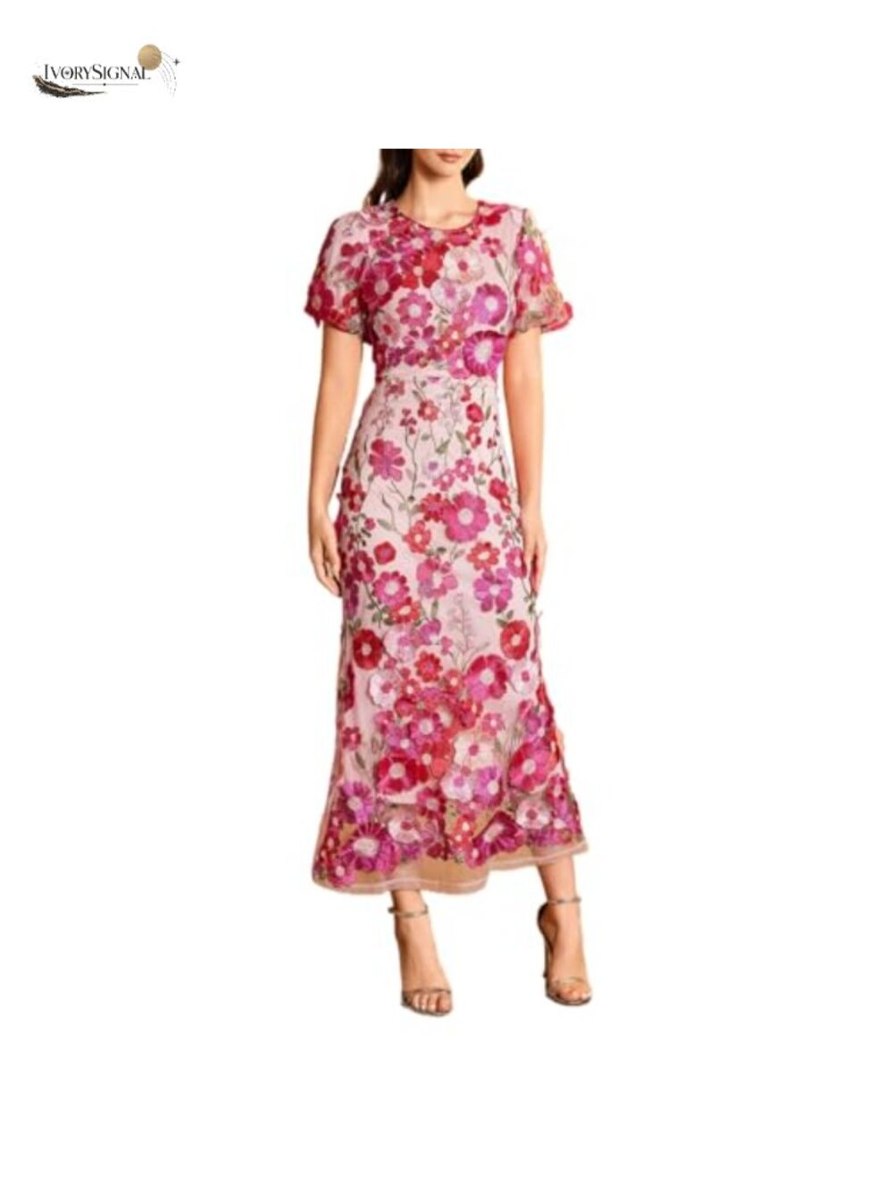 Women's 3D Floral Embroidery Dress Ruffle Sleeve Fishtail Lace Bodycon Party